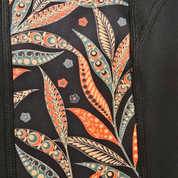 Yvette Black Floral Pattern Sports Running Leggings Woman Size Int 3XL - Picture 6 of 7